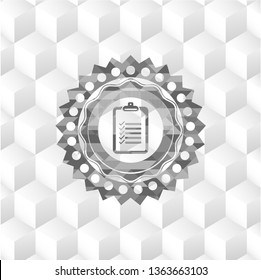 list icon inside grey badge with geometric cube white background