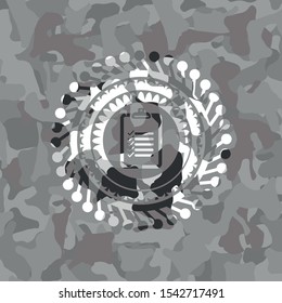 list icon inside grey camouflage emblem