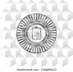 list icon inside grey emblem. Vintage with geometric cube white background