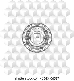 list icon inside grey emblem. Vintage with geometric cube white background