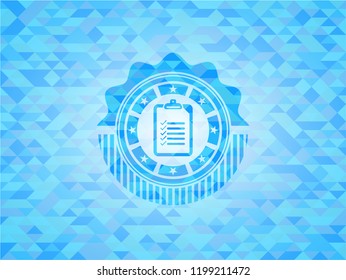 list icon inside light blue emblem with mosaic background