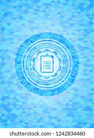 list icon inside light blue emblem. Mosaic background