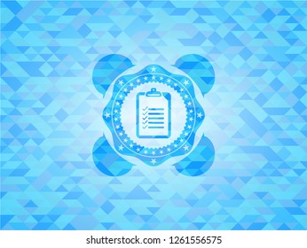 list icon inside light blue emblem with mosaic background