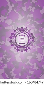 list icon inside pink camouflaged emblem