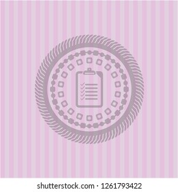 list icon inside pink emblem. Vintage.
