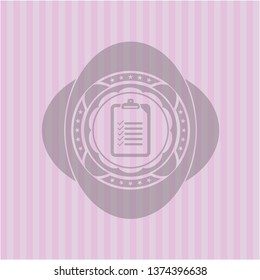 list icon inside pink emblem. Vintage.