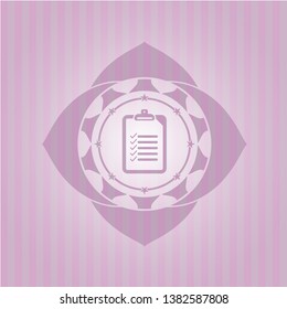 list icon inside pink emblem. Vintage.