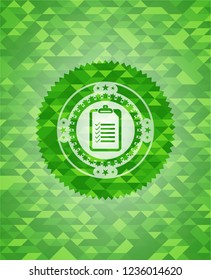 list icon inside realistic green mosaic emblem