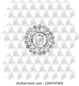 list icon inside realistic grey emblem with cube white background