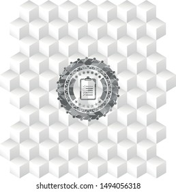 list icon inside realistic grey emblem with cube white background
