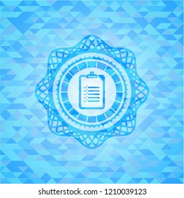 list icon inside realistic light blue emblem. Mosaic background