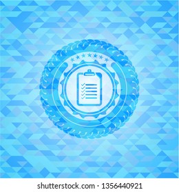 list icon inside realistic light blue mosaic emblem