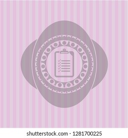list icon inside realistic pink emblem