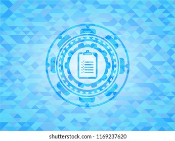 list icon inside realistic sky blue emblem. Mosaic background