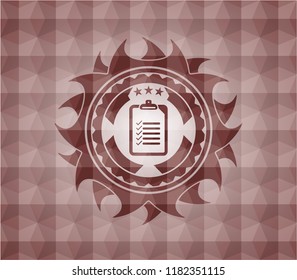 list icon inside red emblem with geometric pattern. Seamless.