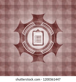 list icon inside red geometric pattern emblem. Seamless.