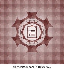 list icon inside red seamless geometric emblem.