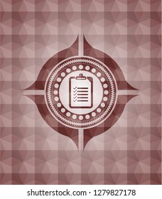 list icon inside red seamless emblem or badge with abstract geometric polygonal pattern background.