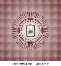 list icon inside red seamless badge with geometric background.