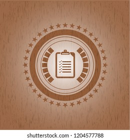list icon inside retro style wood emblem