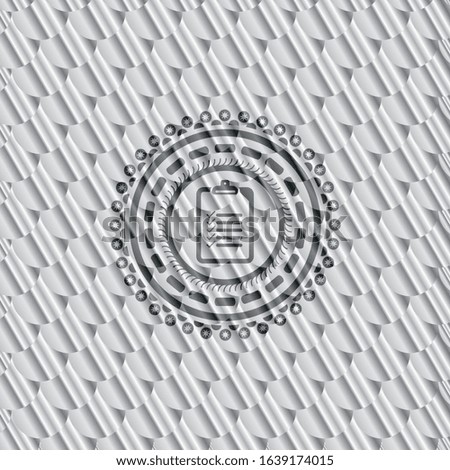 list icon inside silver badge or emblem. Scales pattern. Vector Illustration. Detailed.