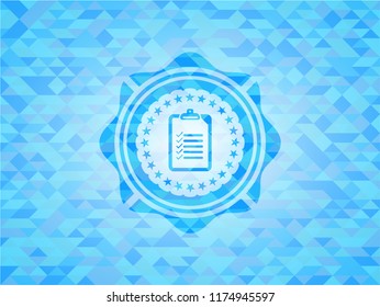 list icon inside sky blue emblem. Mosaic background