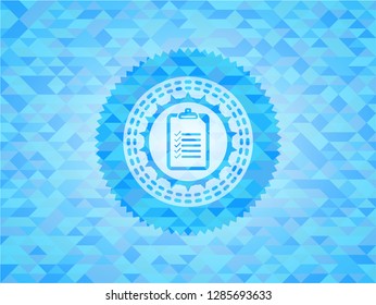 list icon inside sky blue emblem with mosaic background
