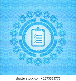 list icon inside sky blue water style emblem.