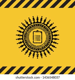 list icon inside warning sign, black grunge emblem. Vector Illustration. Detailed.