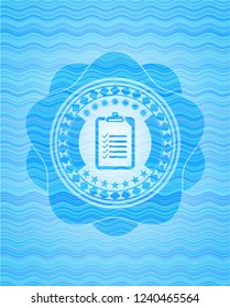 list icon inside water concept style badge.