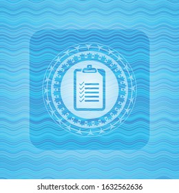 list icon inside water representation emblem background.