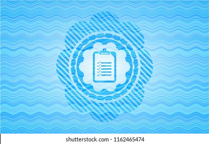 list icon inside water wave badge.