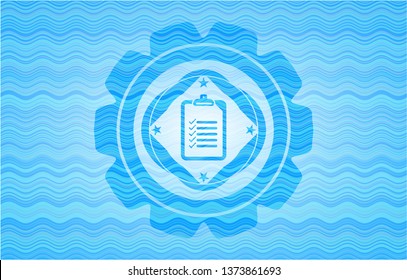 list icon inside water wave style badge.