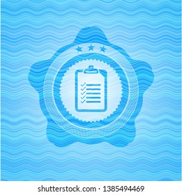 list icon inside water wave style badge.