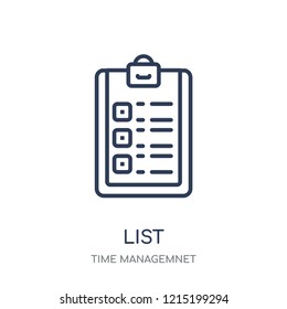 List icon. List linear symbol design from Time managemnet collection.