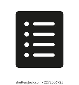 List icon, Menu symbol, Checklist icon solid style, glyph flat icon. Vector design element.
