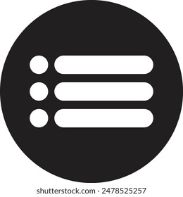 Icono de lista en círculo . Signo de opciones . Icono de opciones de vista de contenido . Icono de menú Vector