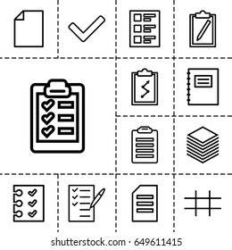 List icon. set of 13 outline list icons such as check list, checklist, paper, grid, clipboard, tick, notepad