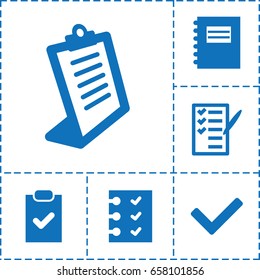 List icon. set of 6 list filled icons such as clipboard, check list, checklist, tick