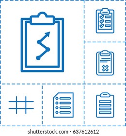 List icon. set of 6 list outline icons such as clipboard, paper, grid, check list