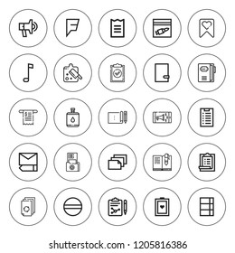 List icon set. collection of 25 outline list icons with board, clipboard, canteen, evidence, edit, foursquare, medical report, pad, paper, note icons. editable icons.