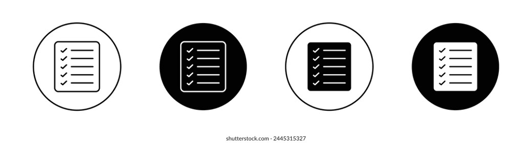 List icon set. form document with ticks vector symbol. checklist sign. task paper with checkmark symbol.