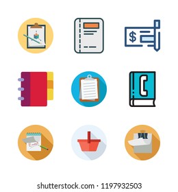 list icon set. vector set about agenda, upermarket, notes and check icons set.