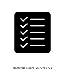 List icon, Site menu symbol, Checklist icon solid style, glyph flat icon. Vector design element.