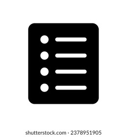 List icon, Site menu symbol, Checklist icon solid style, glyph flat icon. Vector design element.