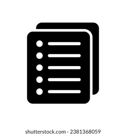 List icon, Site menu symbol, Checklist icon solid style, glyph flat icon. Vector design element.