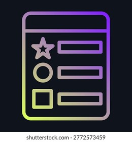 A list icon with a star circle and square on a dark background with a gradient outline