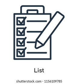 List icon vector isolated on white background, List transparent sign , thin symbols or lined elements in outline style