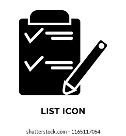 List icon vector isolated on white background, List transparent sign , black symbols