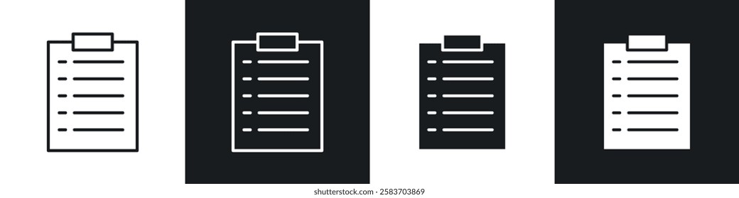 List icons collection in black and white filled and line versions